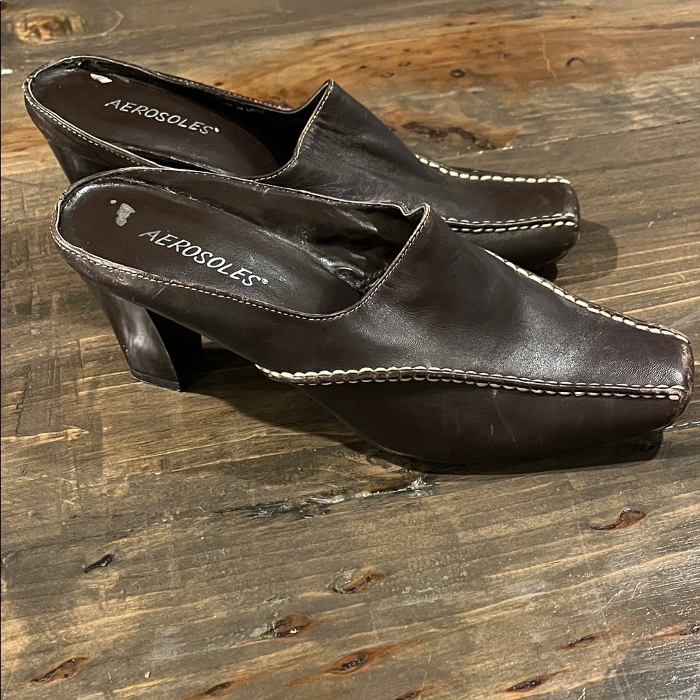 Y2K AEROSOLES Dark Brown Leather Mules